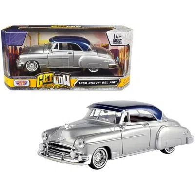 Motormax 1950 Chevrolet Bel Air Lowrider Silver Metallic With Blue Metallic Top Get Low Series 1-24 Diecast M