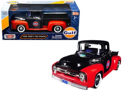 Motormax 1956 Ford F-100 Pickup Truck "gulf" Dark Blue And Red 1/24 Diecast Model Car By
