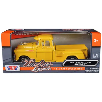 Motormax 1957 Chevrolet 3100 Stepside Pickup Truck Timeless Legends Series 1-24 Scale Diecast Model Car Yello
