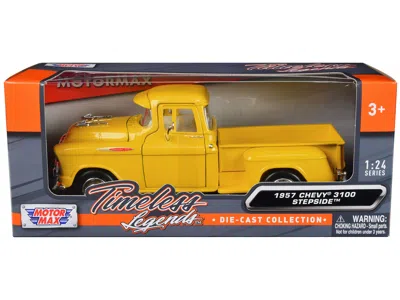 MOTORMAX 1957 CHEVROLET 3100 STEPSIDE PICKUP TRUCK YELLOW "TIMELESS LEGENDS" SERIES 1/24 DIECAST MODEL CAR BY