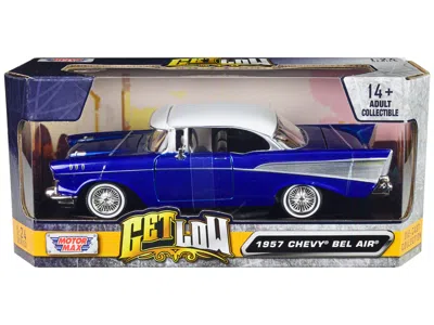Motormax 1957 Chevrolet Bel Air Lowrider Candy Blue With White Top "get Low" Series 1/24 Diecast Model Car By