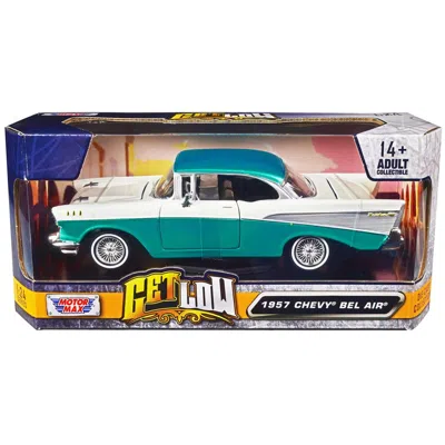MOTORMAX 1957 CHEVROLET BEL AIR LOWRIDER TURQUOISE METALLIC & WHITE GET LOW SERIES 1-24 DIECAST MODEL CAR