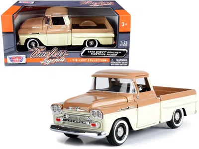 Motormax 1958 Chevrolet Apache Fleetside Pickup Truck Brown And Beige 1/24 Diecast Model Car By
