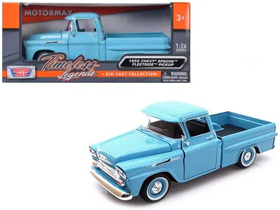 MOTORMAX 1958 CHEVROLET APACHE FLEETSIDE PICKUP TRUCK LIGHT BLUE 1/24 DIECAST MODEL CAR BY MOTORMAX