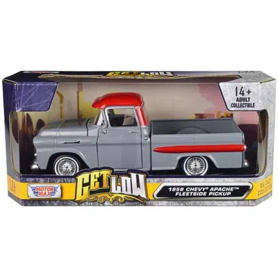 Motormax 1958 Chevrolet Apache Fleetside Pickup Truck Lowrider Gray With Red Top Get Low Series 1-24 Scale Di