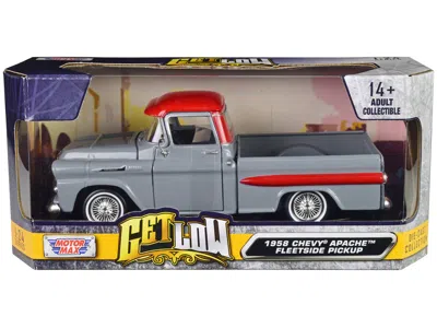 MOTORMAX 1958 CHEVROLET APACHE FLEETSIDE PICKUP TRUCK LOWRIDER GRAY WITH RED TOP "GET LOW" SERIES 1/24 DIECAS
