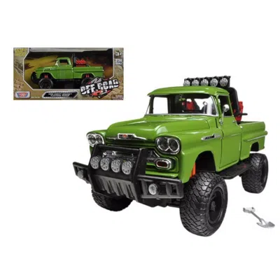 Motormax 1958 Chevrolet Apache Fleetside Pickup Truck Off Road Green 1-24 Diecast Model