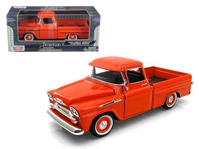 Motormax 1958 Chevrolet Apache Fleetside Pickup Truck Orange 1/24 Diecast Model Car By
