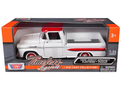 Motormax 1958 Chevrolet Apache Fleetside Pickup Truck White With Red Top "timeless Legends" Series 1/24 Dieca