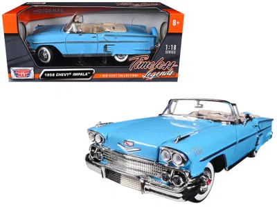 Motormax 1958 Chevrolet Impala Convertible Light Blue "timeless Classics" 1/18 Diecast Model Car By