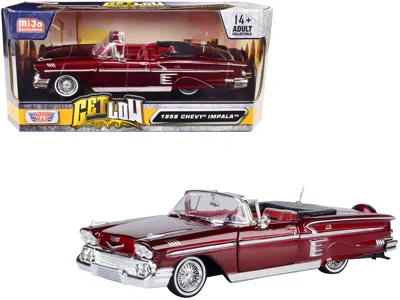 Motormax 1958 Chevrolet Impala Convertible Lowrider Dark Red Metallic With Red Interior "get Low" Series 1/24
