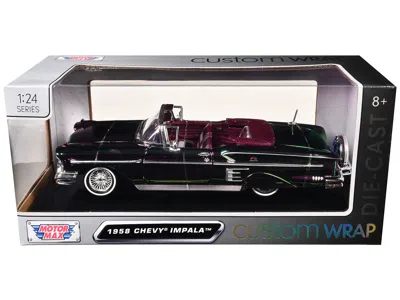 Motormax 1958 Chevrolet Impala Green And Purple Chrome "custom Wrap" Series 1/24 Diecast Model Car By Motorma In Multi