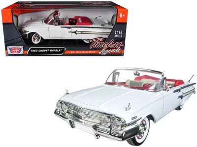 Motormax 1960 Chevrolet Impala Convertible White With Red Interior 1/18 Diecast Model Car By