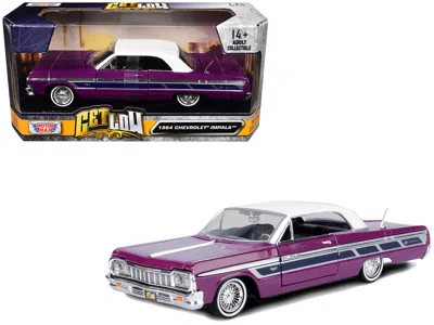 Motormax 1964 Chevrolet Impala Lowrider Hard Top Purple Metallic With White Top "get Low" Series 1/24 Diecast
