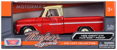 Motormax 1966 Chevrolet C10 Fleetside Pickup Truck Red With Cream Top "american Classics" 1/24 Diecast Model