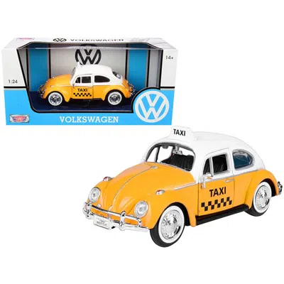 Motormax 1966 Volkswagen Beetle Taxi Yellow With White Top 1-24 Scale Diecast Model Car