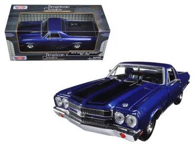 Motormax 1970 Chevrolet El Camino Ss 396 Dark Blue Metallic With Black Stripes 1/24 Diecast Model Car By Moto