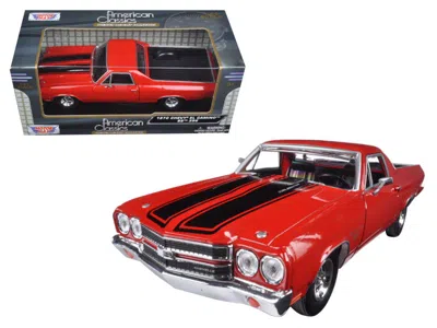 Motormax 1970 Chevrolet El Camino Ss 396 Red With Black Stripes 1/24 Diecast Model Car By