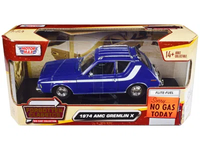 Motormax 1974 Amc Gremlin X Blue With White Stripes And Roof Rack "forgotten Classics" Series 1/24 Diecast Mo