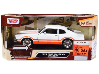 Motormax 1974 Ford Maverick Grabber White With Orange Stripes "forgotten Classics" Series 1/24 Diecast Model