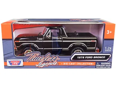 Motormax 1978 Ford Bronco Custom (open Top) Black "timeless Legends" Series 1/24 Diecast Model Car By Motorma