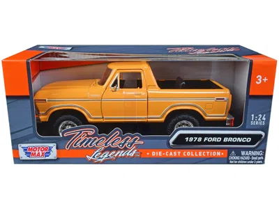 Motormax 1978 Ford Bronco Custom (open Top) Yellow With "timeless Legends" Series 1/24 Diecast Model Car By M