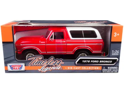 Motormax 1978 Ford Bronco Custom Red And White "timeless Legends" Series 1/24 Diecast Model Car By