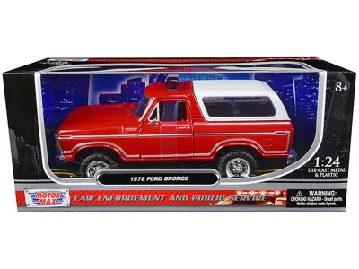 Motormax 1978 Ford Bronco Fire Department Unmarked Red "law Enforcement And Public Service" Series 1/24 Dieca