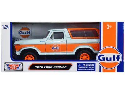 Motormax 1978 Ford Bronco Light Blue And Orange "gulf Oil" "gulf Die-cast Collection" 1/24 Diecast Model Car