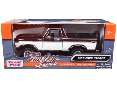 Motormax 1978 Ford Bronco Ranger Xlt (open Top) With Spare Tire Burgundy Metallic And White "timeless Legends