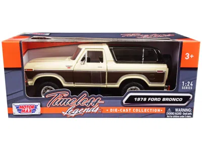 Motormax 1978 Ford Bronco Ranger Xlt With Spare Tire Cream And Brown With Black Camper Shell "timeless Legend