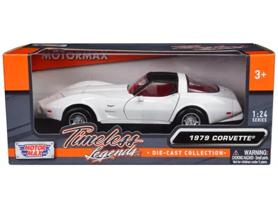 Motormax 1979 Chevrolet Corvette C3 White With Black Top And Red Interior "timeless Legends" Series 1/24 Diec