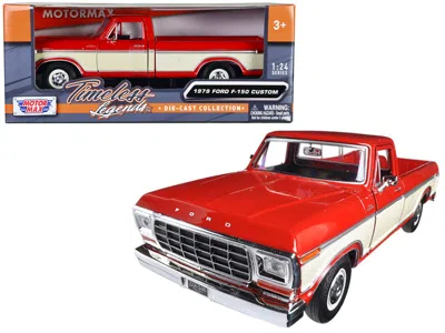 Motormax 1979 Ford F-150 Custom Pickup Truck Orange And Cream 1/24 Diecast Model Car By