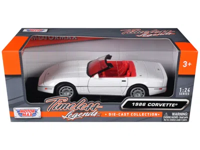 Motormax 1986 Chevrolet Corvette C4 Convertible White With Red Interior "timeless Legends" Series 1/24 Diecas