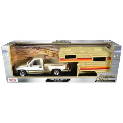Motormax 1992 Gmc Sierra Gt Pickup Truck Gold Metallic With White Sides With Camper Shell American Classics S