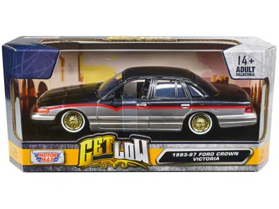 Motormax 1993-1997 Ford Crown Victoria Lowrider Black Metallic And Silver With Red Stripes "get Low" Series 1