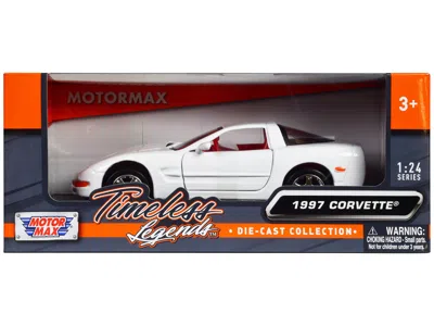 Motormax 1997 Chevrolet Corvette C5 Coupe White With Red Interior "timeless Legends" Series 1/24 Diecast Mode