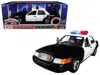 Motormax 2001 Ford Crown Victoria Police Car Plain Black & White With Flashing Light Bar & Front And Rear Lig