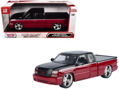 Motormax 2006 Chevrolet Silverado Custom Pickup Truck Red Metallic And Black With Silver Stripes "die-cast Co In Multi