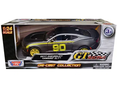 Motormax 2017 Chevrolet Camaro Zl1 #90 Matt Gray With Yellow Stripes "gt Racing" Series 1/24 Diecast Model Ca
