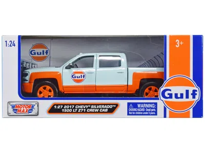 Motormax 2017 Chevrolet Silverado 1500 Lt Z71 Crew Cab Pickup Truck Light Blue With Orange Stripes "gulf Oil"