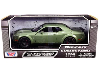 Motormax 2018 Dodge Challenger Srt Hellcat Widebody Green Metallic With Black Stripes 1/24 Diecast Model Car