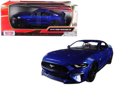 Motormax 2018 Ford Mustang Gt 5.0 Blue With Black Wheels 1/24 Diecast Model Car By