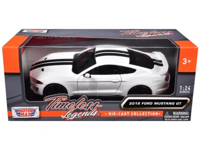 Motormax 2018 Ford Mustang Gt 5.0 White With Black Stripes "timeless Legends" Series 1/24 Diecast Model Car B