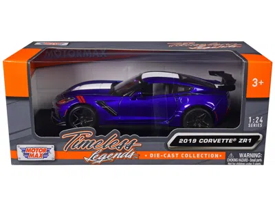 Motormax 2019 Chevrolet Corvette Zr1 Blue Metallic And White "timeless Legends" Series 1/24 Diecast Model Car