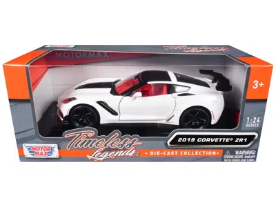 Motormax 2019 Chevrolet Corvette Zr1 White And Black With Red Interior "timeless Legends" Series 1/24 Diecast In Multi