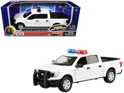 Motormax 2019 Ford F-150 Lariat Crew Cab Pickup Truck White With Flashing Light Bar And Front And Rear Lights