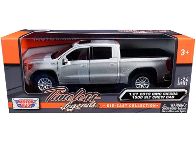 Motormax 2019 Gmc Sierra 1500 Slt Crew Cab Pickup Truck Silver Metallic 1/24-1/27 Diecast Model Car By Motorm