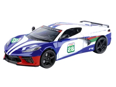 Motormax 2020 Chevrolet Corvette #28 White With Blue Graphics "gt Racing" Series 1/24 Diecast Model Car By Mo