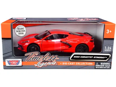 Motormax 2020 Chevrolet Corvette C8 Stingray Red With Silver Racing Stripes "timeless Legends" 1/24 Diecast M